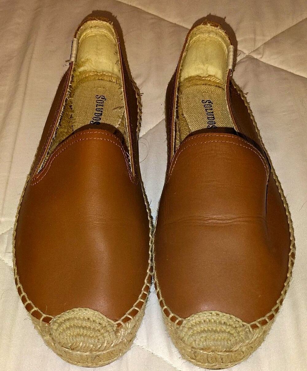 Soludos Women's Leather Smoking Slipper Espadrilles Tan Brown Size 8
